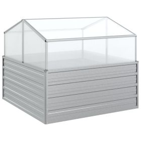 vidaXL Garden Raised Bed with Greenhouse 39.4"x39.4"x33.5" Silver